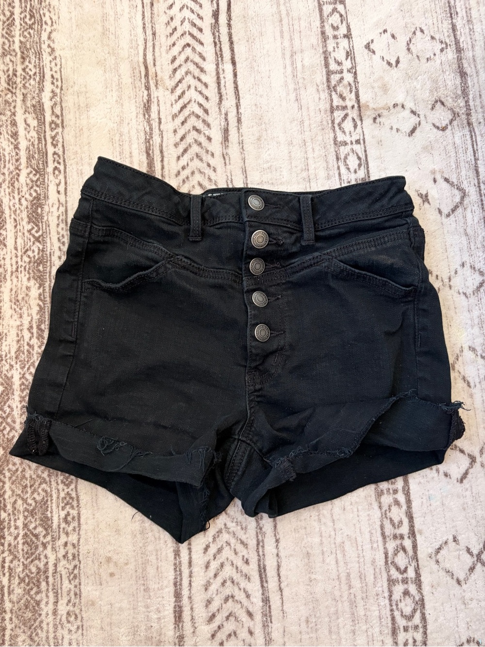 American Eagle Black Super Stretch High Rise Button Fly Denim Shorts Size 4